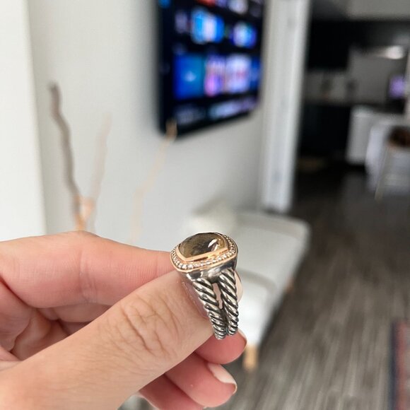 David Yurman Silver 18k Rose Gold Albion11mm Morganite Diamond Ring Size 7 - Picture 4 of 5